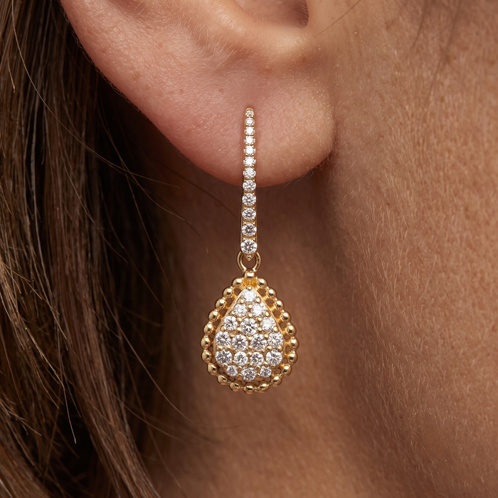 Teardrop Pave Dangle Diamond Earrings in 14K Yellow Gold