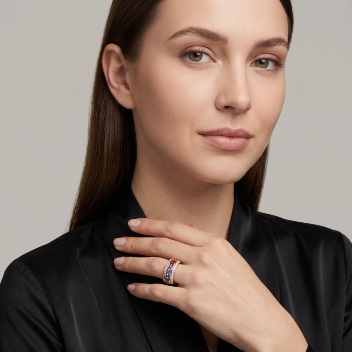 Distinctive Multicolor Sapphire 14K Gold Band Ring