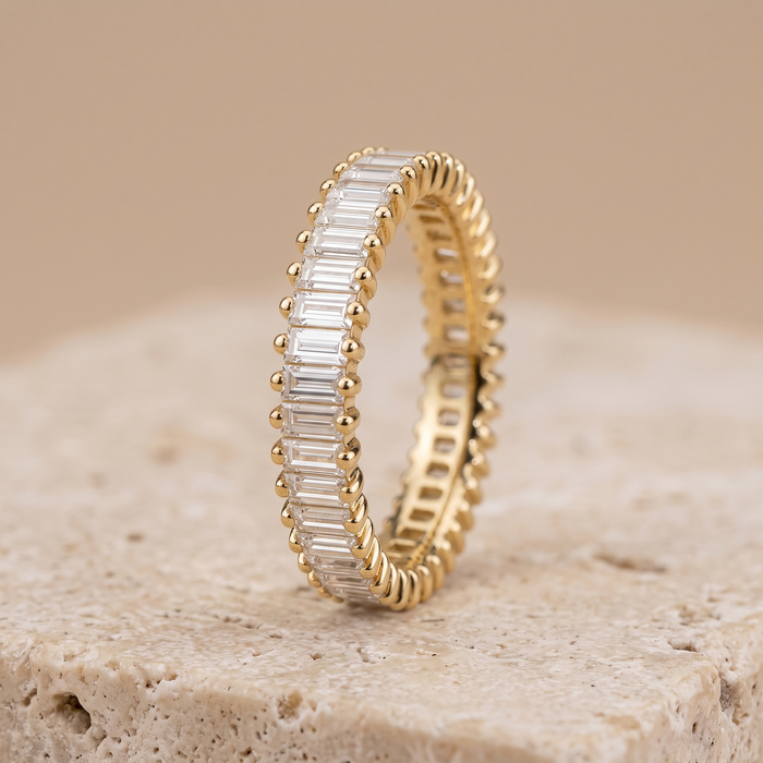 Two-Tone Silver Baguette Diamond Ring in 14K Gold