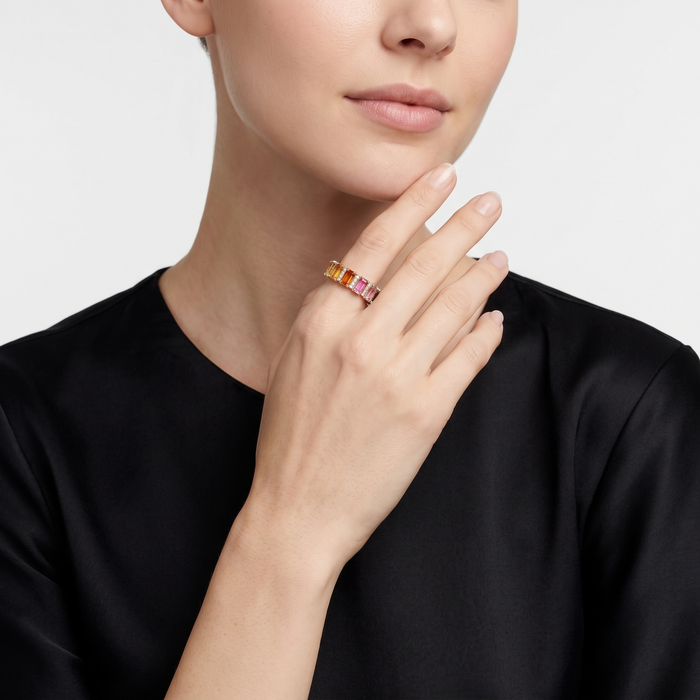 Elegant Multi-Color Sapphire & Diamond 14K Gold Band Ring