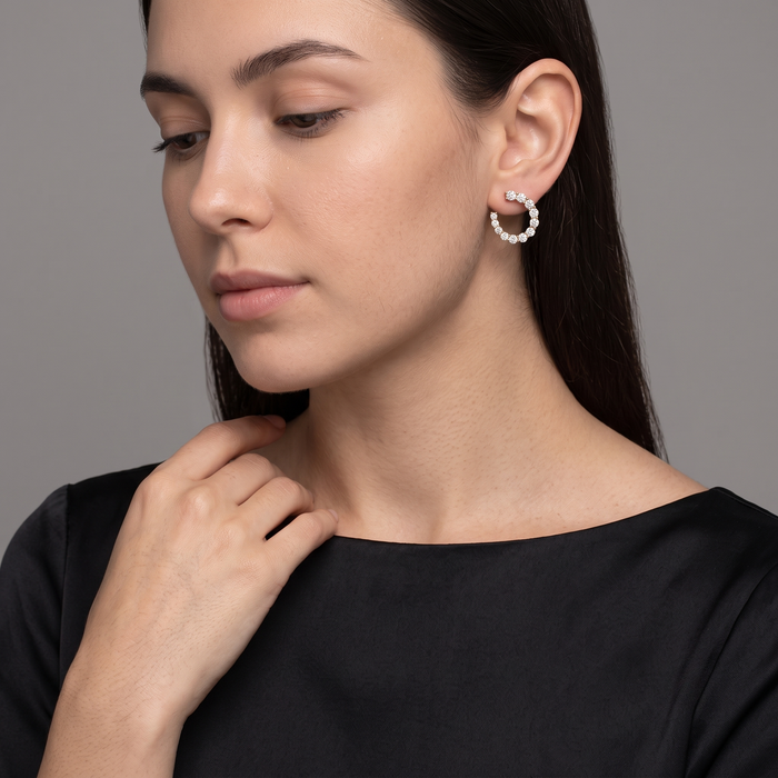 Golden Charm Diamond Hoop Earrings in 14K Yellow Gold