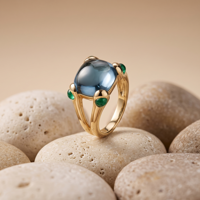 Blue Chalcedony 14K Cushion Ring