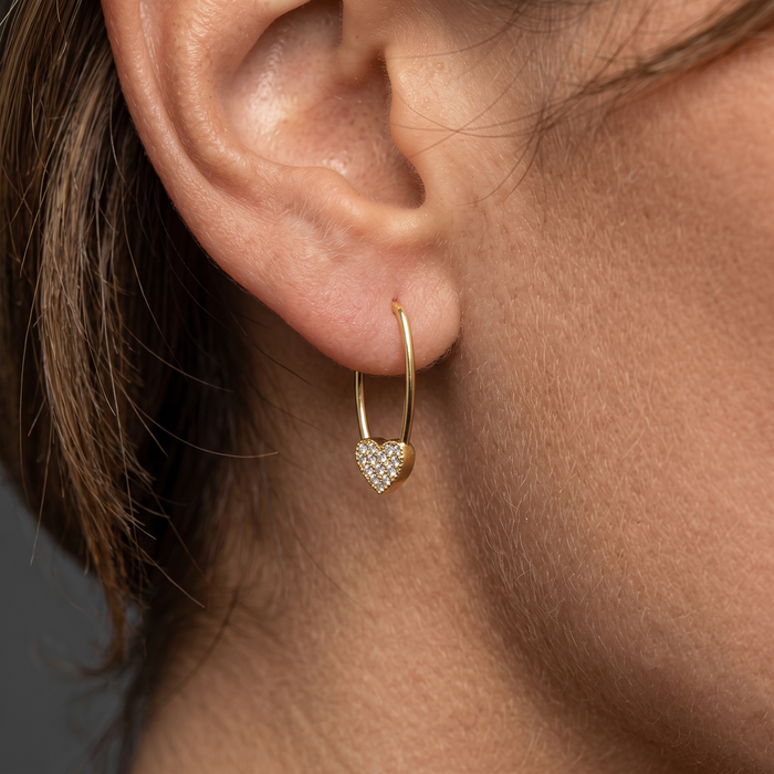 Heart Threader 14K (or 18k upon request) Yellow Gold Drop Diamond Earrings
