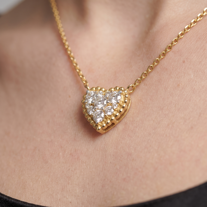 Diamond Heart Cluster Pendant Necklace in 14K Gold