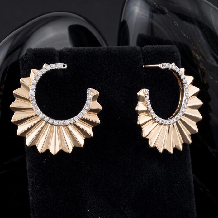 Emerald Heart Charm Hoop Earrings in 14K Yellow Gold