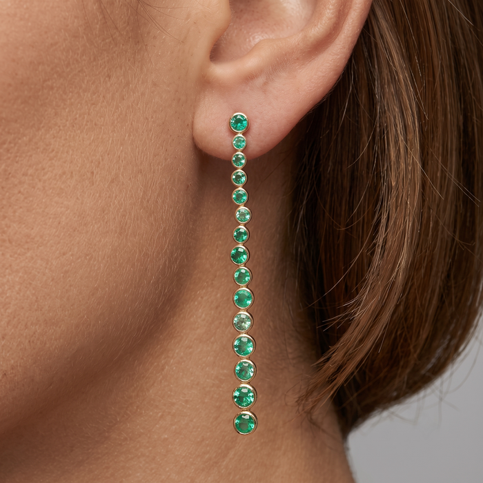Green Emerald 14K Yellow Long Drop Earrings