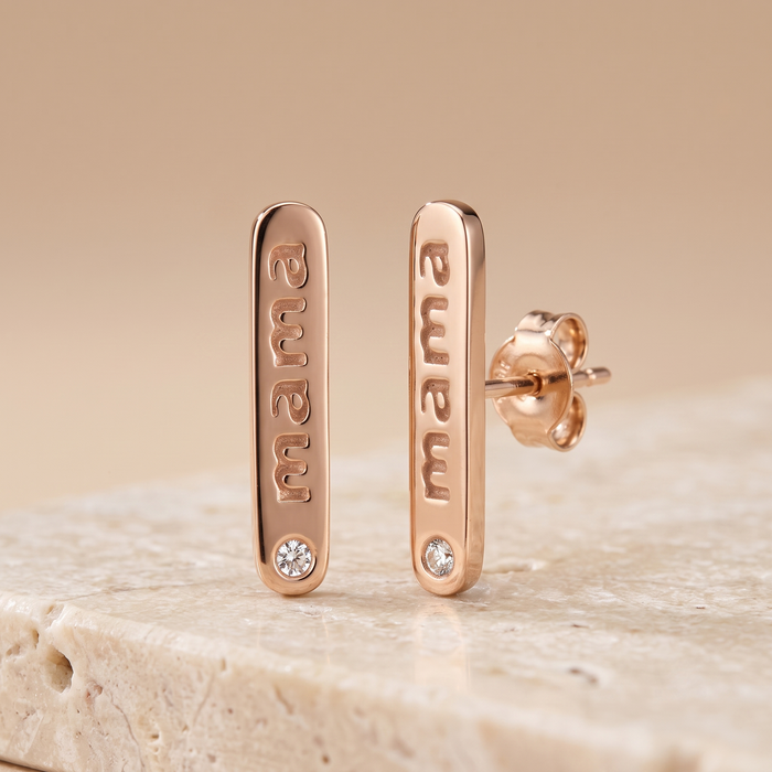 Mama Bar Stud Diamond Earrings in 14K Rose Gold