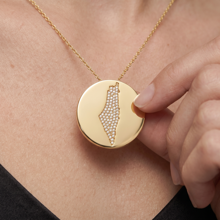 Map Pendant Diamond Medallion Necklace in 14K Yellow Gold
