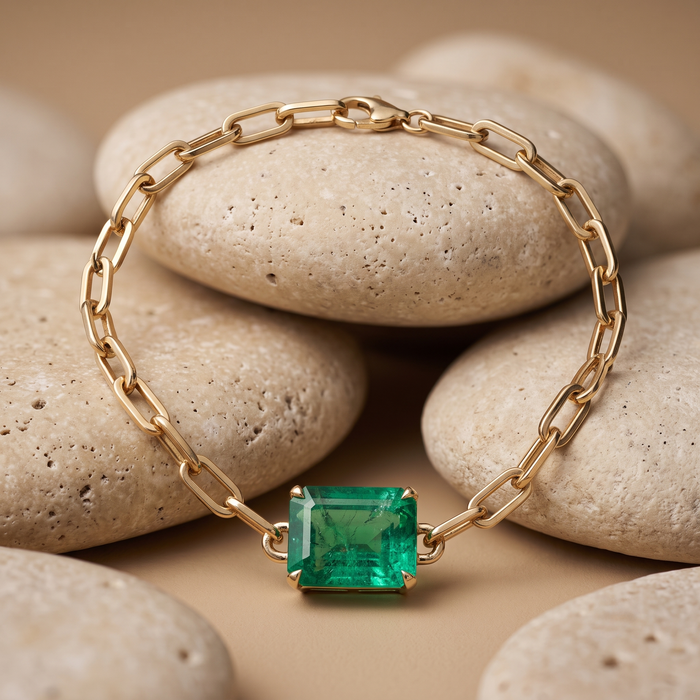 Emerald-Cut Emerald Chain Bracelet in 14K Yellow Gold