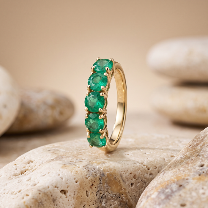 Classic Emerald 14K Yellow Gold Row Band Ring