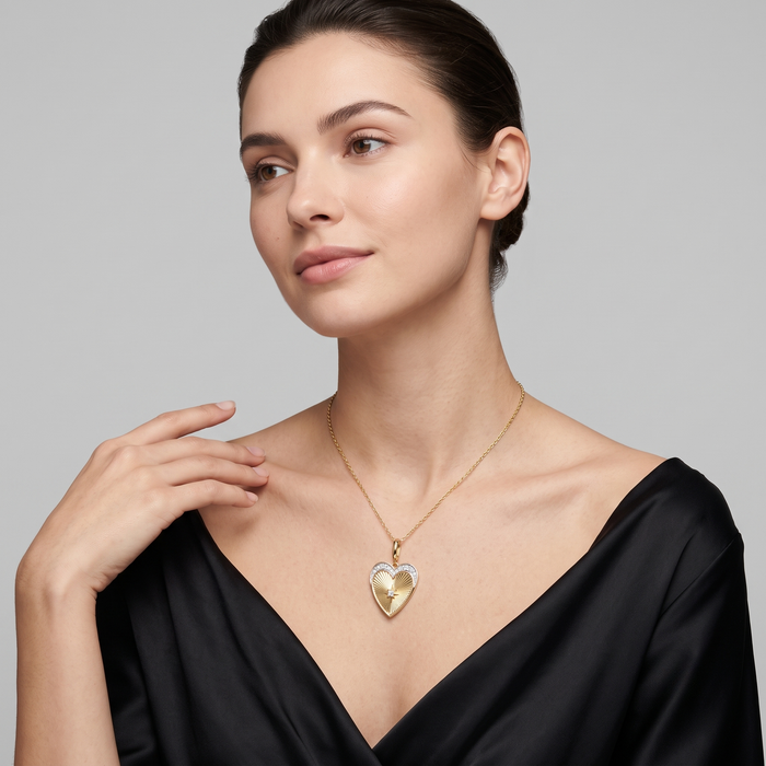 Diamond Starburst Heart Pendant Necklace in 14K Yellow Gold
