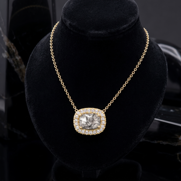 Cushion Cut Diamond Halo Pendant Necklace in 14K Gold