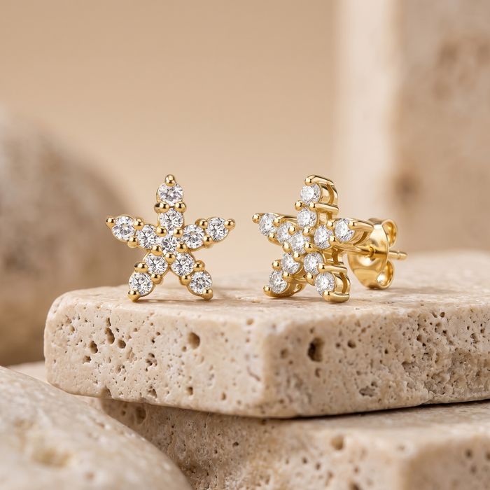 Pave Push Back Multi Color Star Shape Diamond Earrings