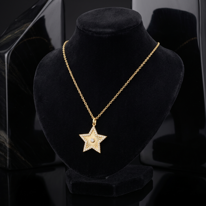 Starburst Diamond Pendant Necklace in 14K Yellow Gold
