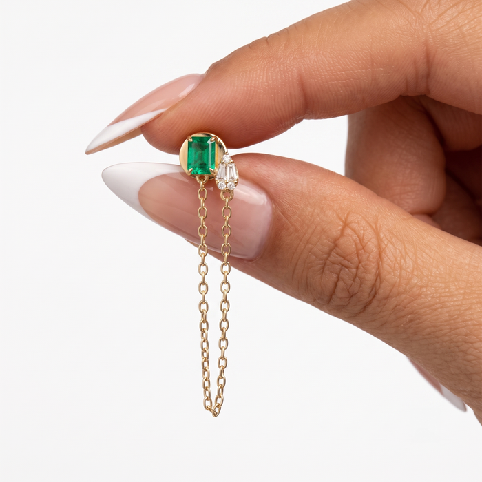 Emerald Cascade Diamond Chain Earrings in 14K Yellow Gold