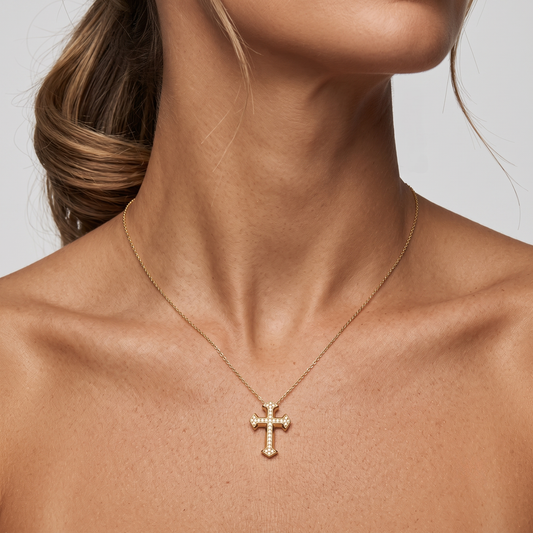 Diamond Charm Christian Pendant Necklace in 14K Yellow Gold