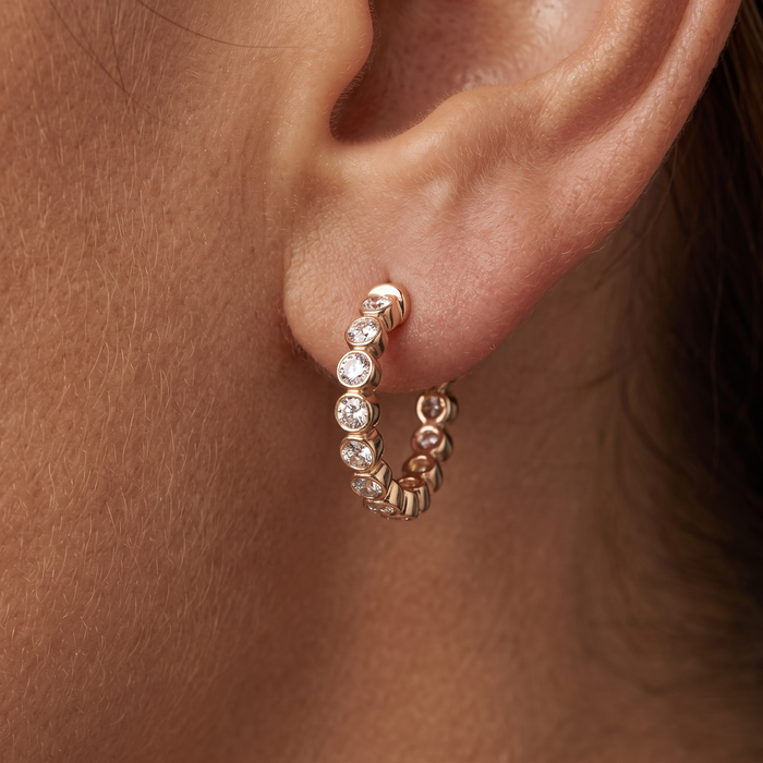 Bubble Bezel Diamond Huggie Hoop Earrings in 14K Yellow Gold