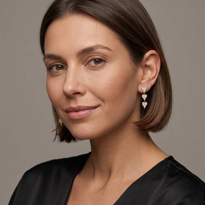 Triple Heart Trail Drop Earrings in 14K Yellow Gold