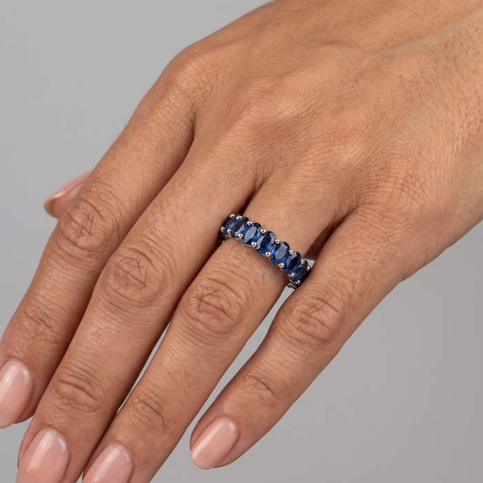 Classic Oval Blue 14K White Gold Sapphire Eternity Ring