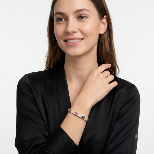Elegant Multi-Gemstone 14K Yellow Gold Diamond Bracelet