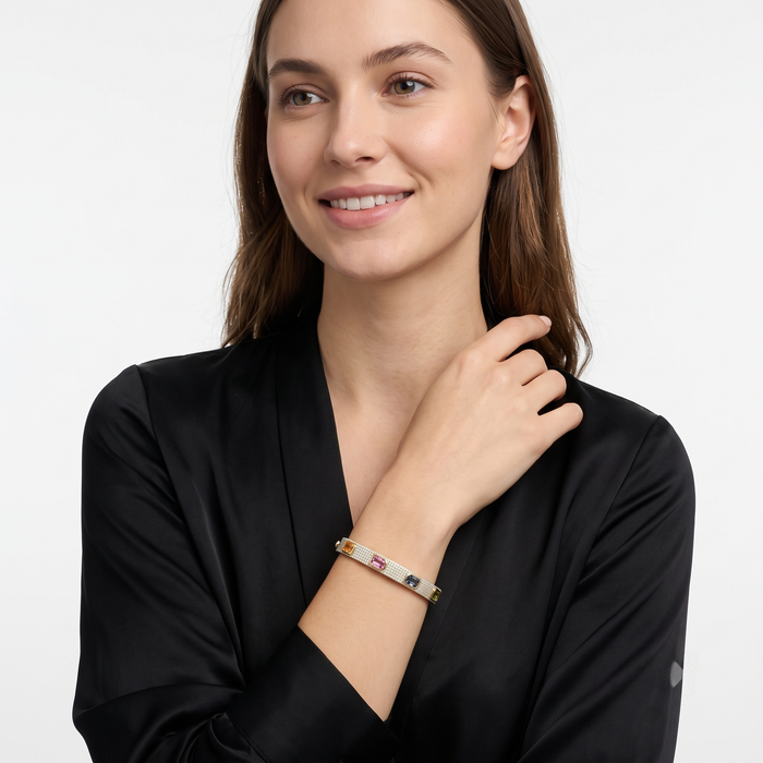 Elegant Multi-Gemstone 14K Yellow Gold Diamond Bracelet