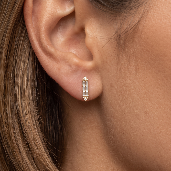 Baguette Tapered Diamond Stud Earrings in 14K Yellow Gold