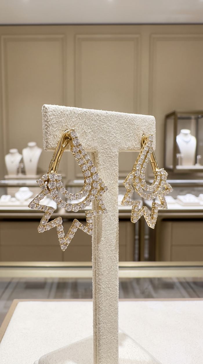 Trail Diamond 14K (or 18k upon request) Yellow Gold Drop Earrings
