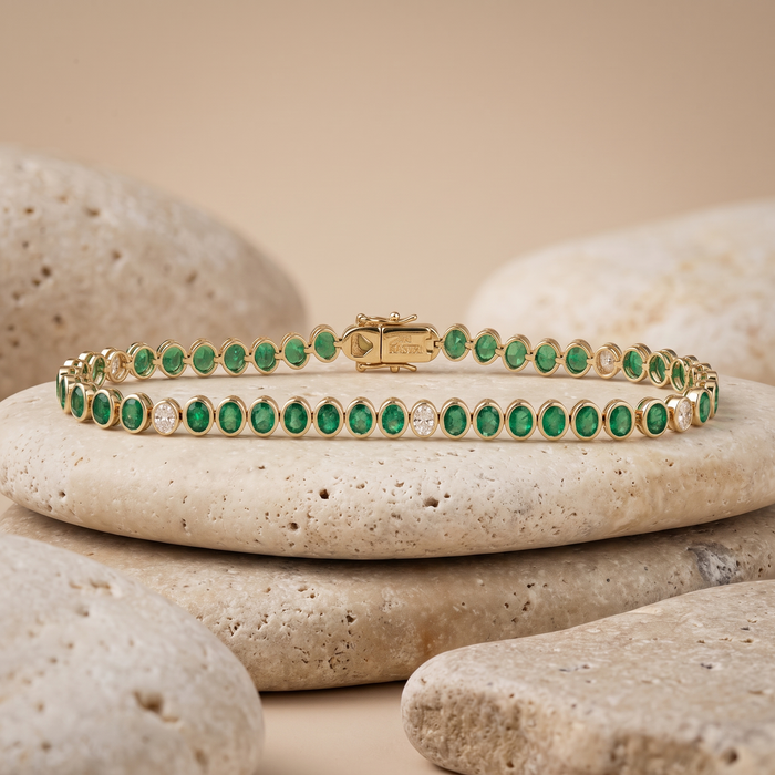Gemstone Opal Diamond Tennis Bracelet in 14K Yellow Gold
