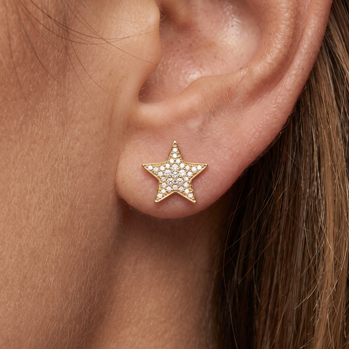 Pristine Diamond Star Stud Earrings in 14K Yellow Gold