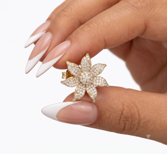 Blossom Radiance Diamond Flower Earrings in 14K Yellow Gold
