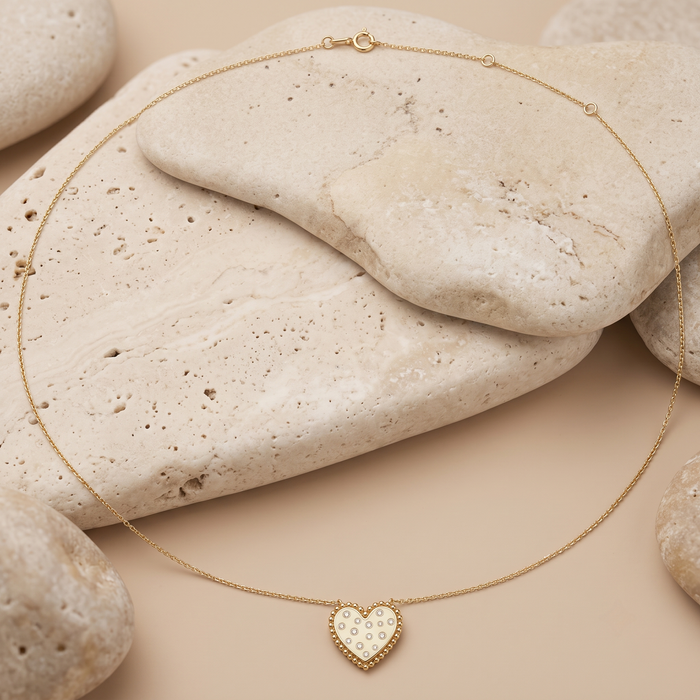 Green Diamond Heart Necklace in 14K Yellow Gold