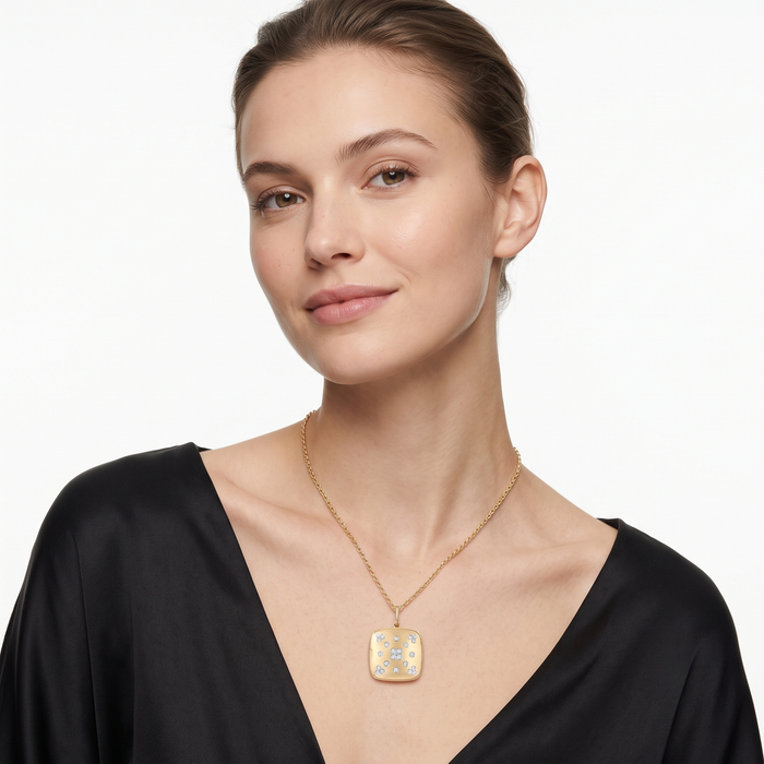 Gold Cushion Round Shaped Pendant Necklace in 14K Yellow Gold