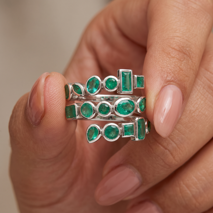 Emerald Multi-Shape 14K White Gold (18K Custom) Wrap Ring