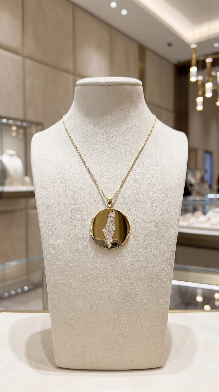 Map Pendant Diamond Medallion Necklace in 14K Yellow Gold