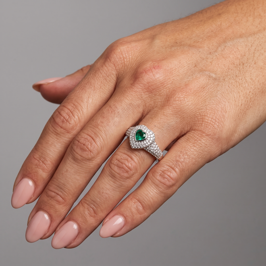 Emerald Heart 14K White Gold Diamond Ring
