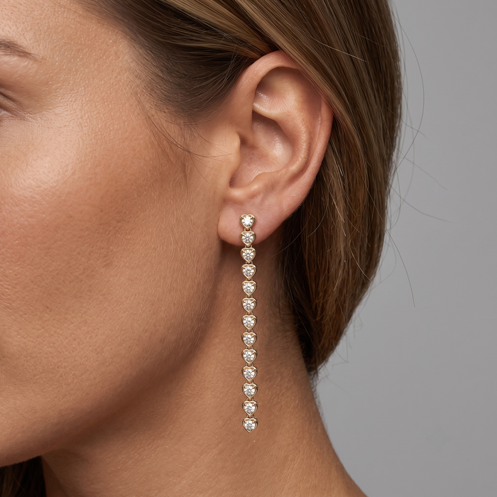 Infinity Line 14K (or 18k upon request) Yellow Gold Heart Diamond Drop Earrings