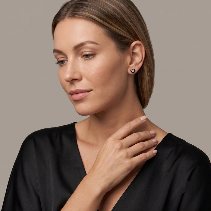 Sweetheart Heart Diamond Stud Earrings in 14K Yellow Gold