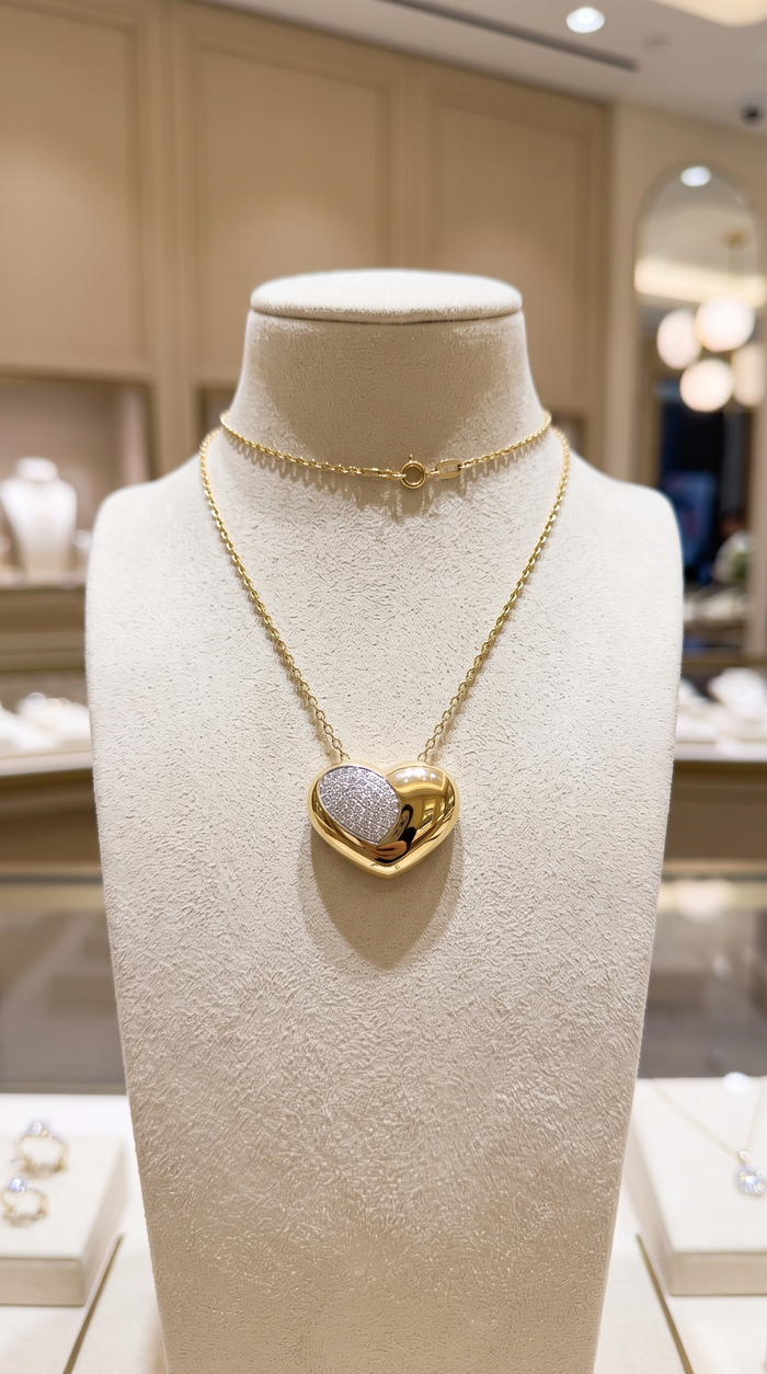 Flash Heart Pendant Diamond Necklace in 14K Yellow Gold