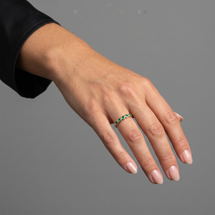 Emerald Round Green 14K Gold Stacking Ring