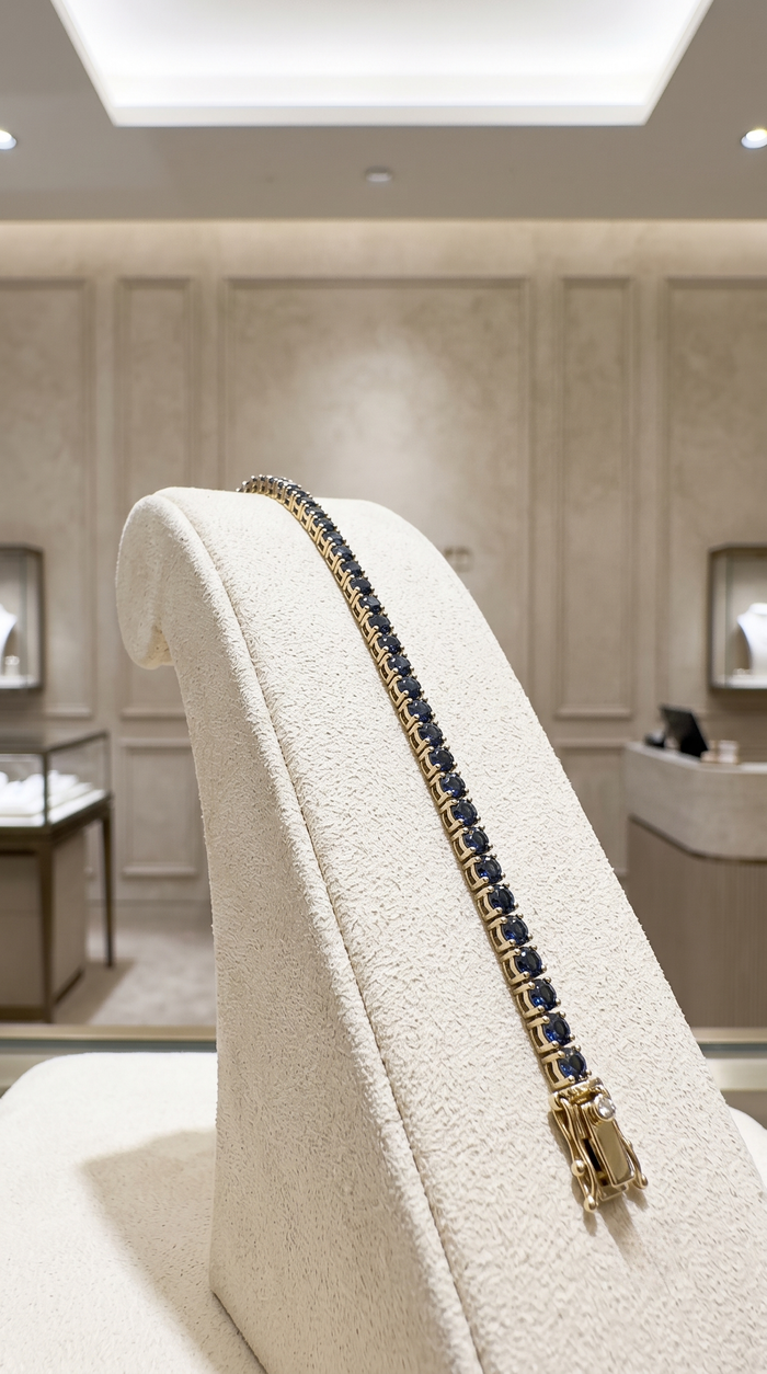 Deep Tide Blue Sapphire 14K Yellow Gold Tennis Bracelet