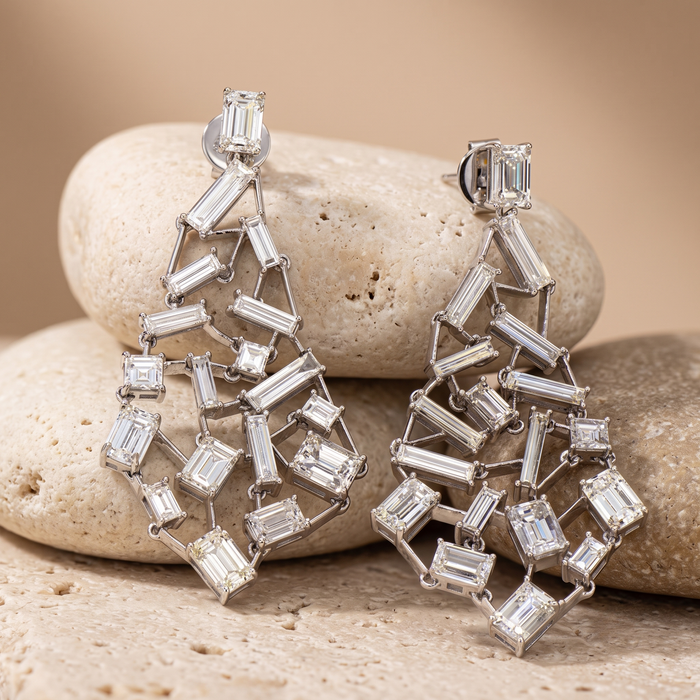 Chandellier Free Style Diamond Earrings in 18K White Gold