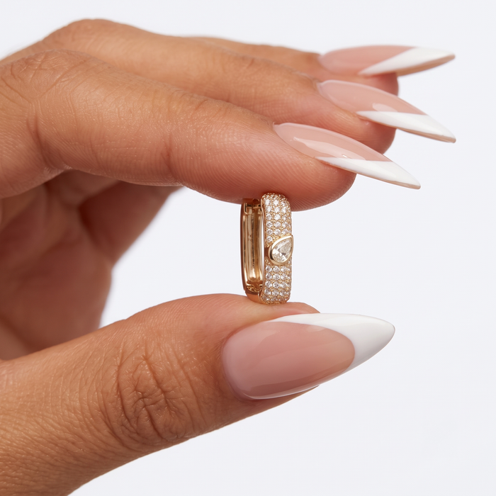 Pear Cut Accent Pave Diamond Huggie Earrings in 14K Yellow Gold