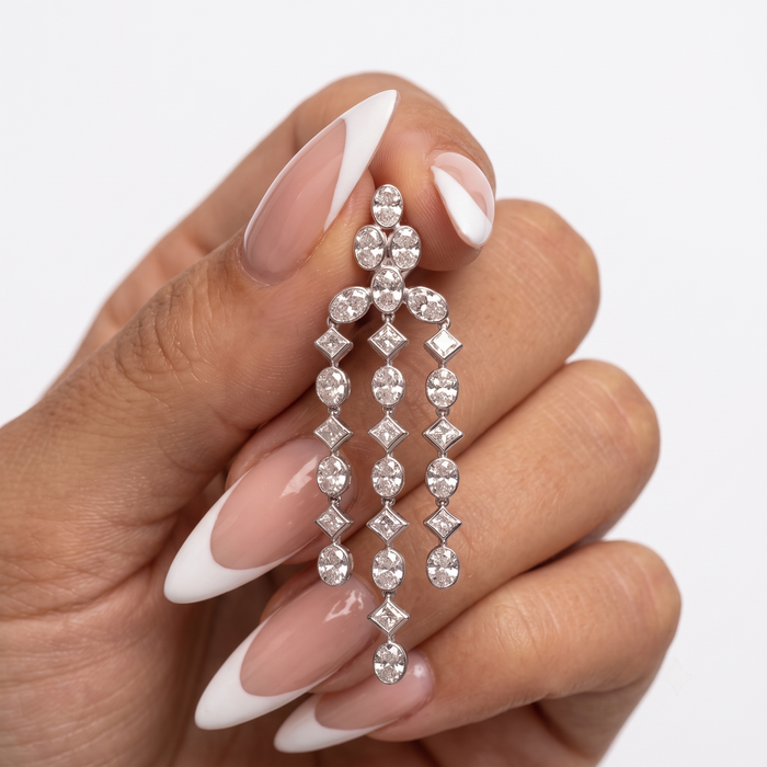 Oval Shape Chandellier Diamond Earrings in 18K White Gold