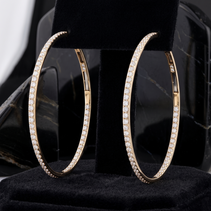 Micro Pave Classic Thin Hoop Earrings in 14K Yellow Gold