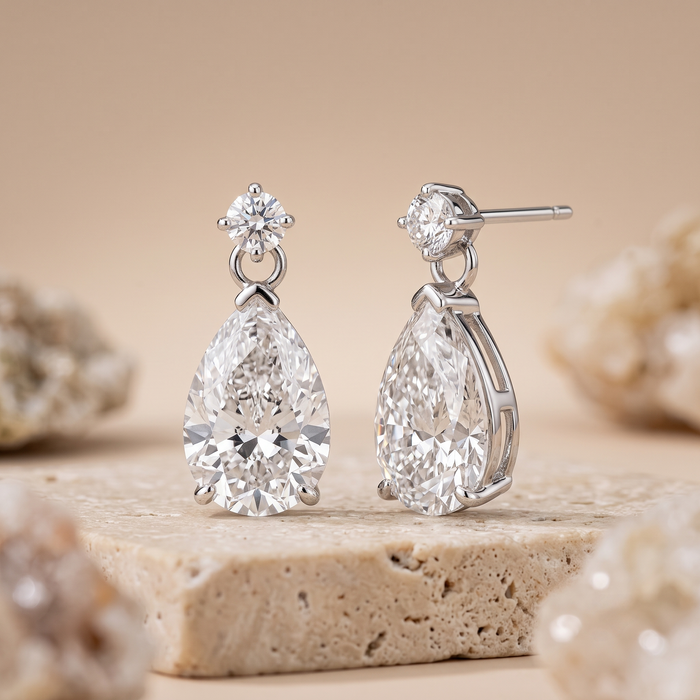 Pear Shaped Diamond Drop Earrings in 18K White Gold