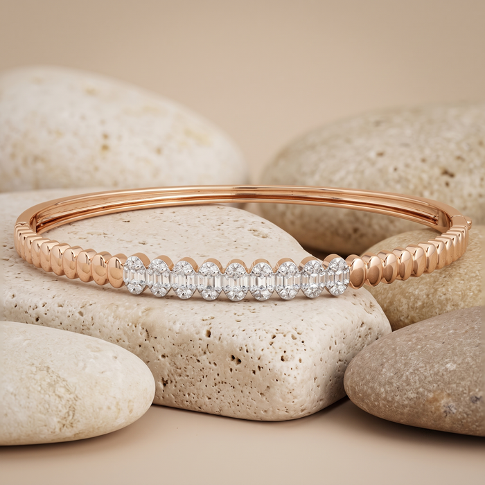 Opulent Line Diamond Accent Ridge Bracelet in 14K Yellow Gold