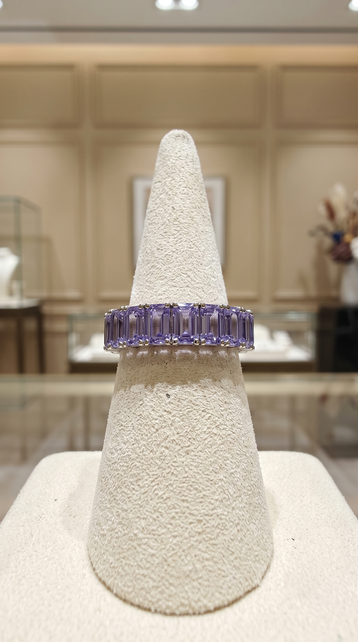 Emerald-Cut Tanzanite 14K White Gold Eternity Band Ring