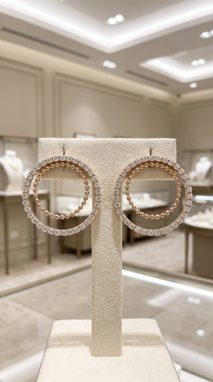 Double Circle Diamond Stud Earrings in 14K Yellow Gold