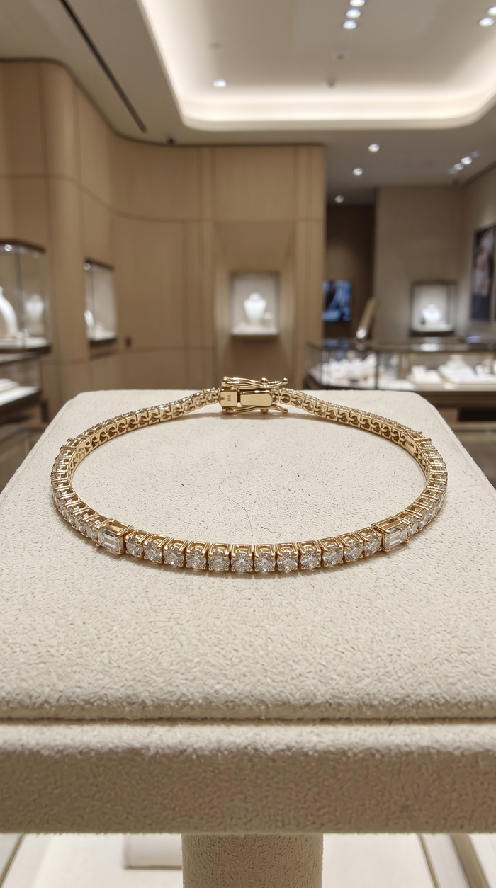 Illusion Diamond Baguette Tennis Bracelet in 14K Yellow Gold