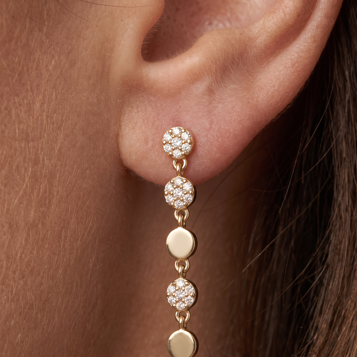 Disc Danglers Diamond Drop Earrings in 14K Gold
